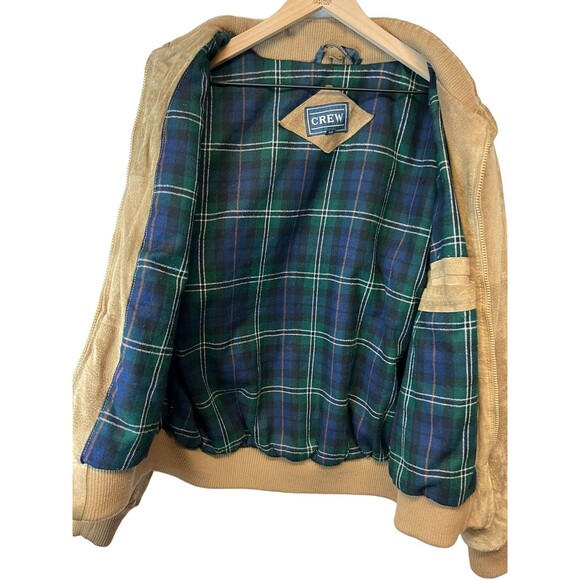 Men's Vintage Crew Tan Pig Suede Leather Plaid Lined Bomber Jacket Size 46 - Picture 16 of 16